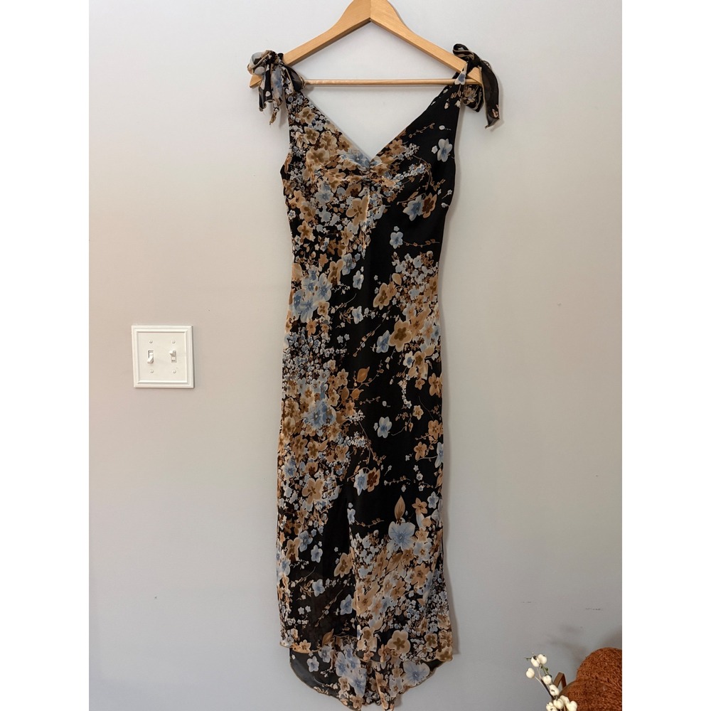 Vintage Jonathan Martin Floral Midi Dress Size 5 Black High Low whimsigoth y2k